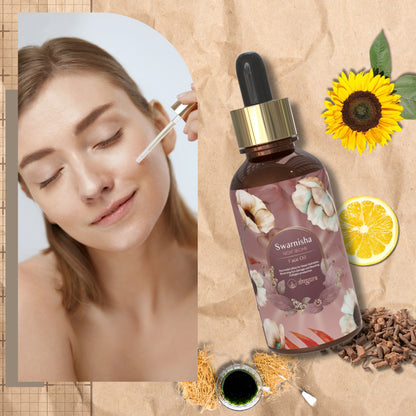 Swarnisha Night Regime face oil with ingredient and female applying oil on her face